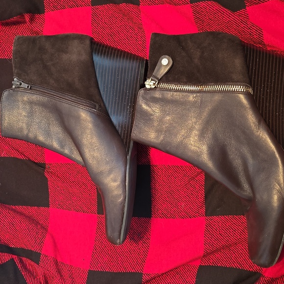 Chocolate Brown Isaac Mizrahi Live Kierra leather and suede wedge ankle boots - Picture 2 of 6